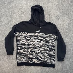 Puma Hoodie Mens XL Black Gray Camo Pullover Sweatshirt Logo Pocket Casual XL